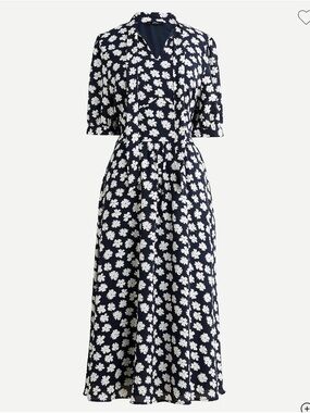 J. Crew Short-sleeve tie-neck dress in scattered daisies print